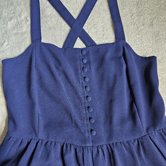 Madewell Jumpsuit Womens Size 2 Navy Blue Smocked Button-Front Wide Leg Cropped - Picture 6 of 11